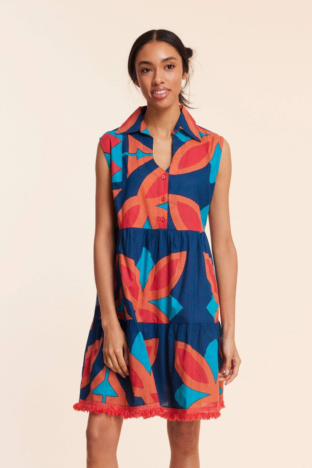 Cadenza Navy Abstract Multicolor Fall Resort Dress