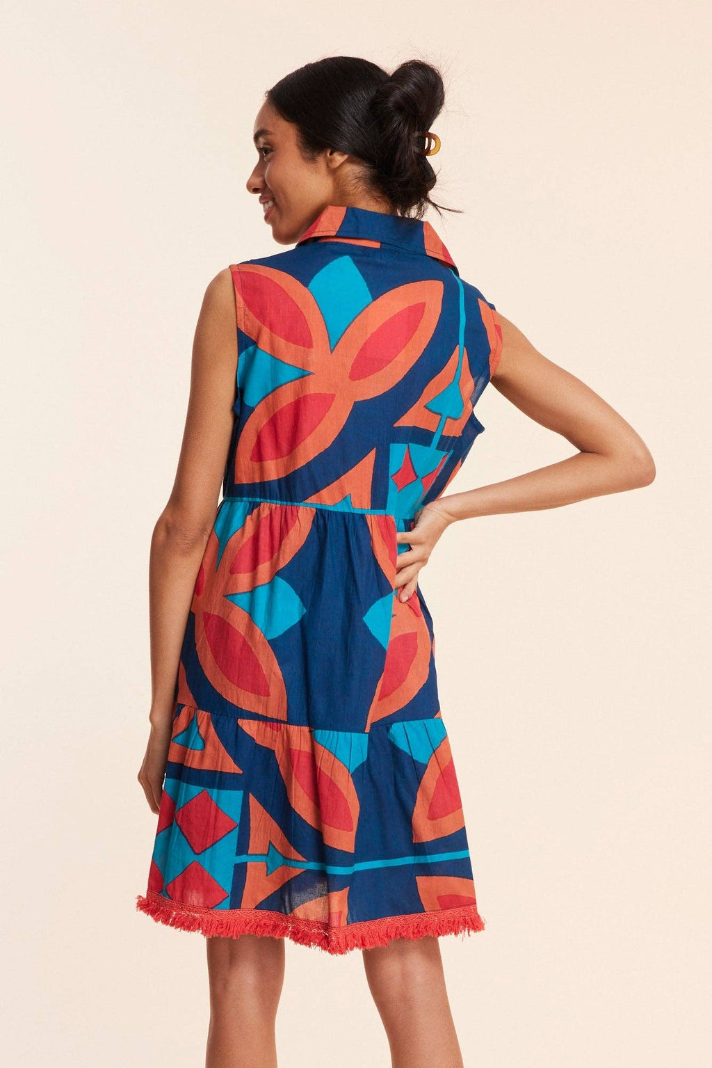 Cadenza Navy Abstract Multicolor Fall Resort Dress