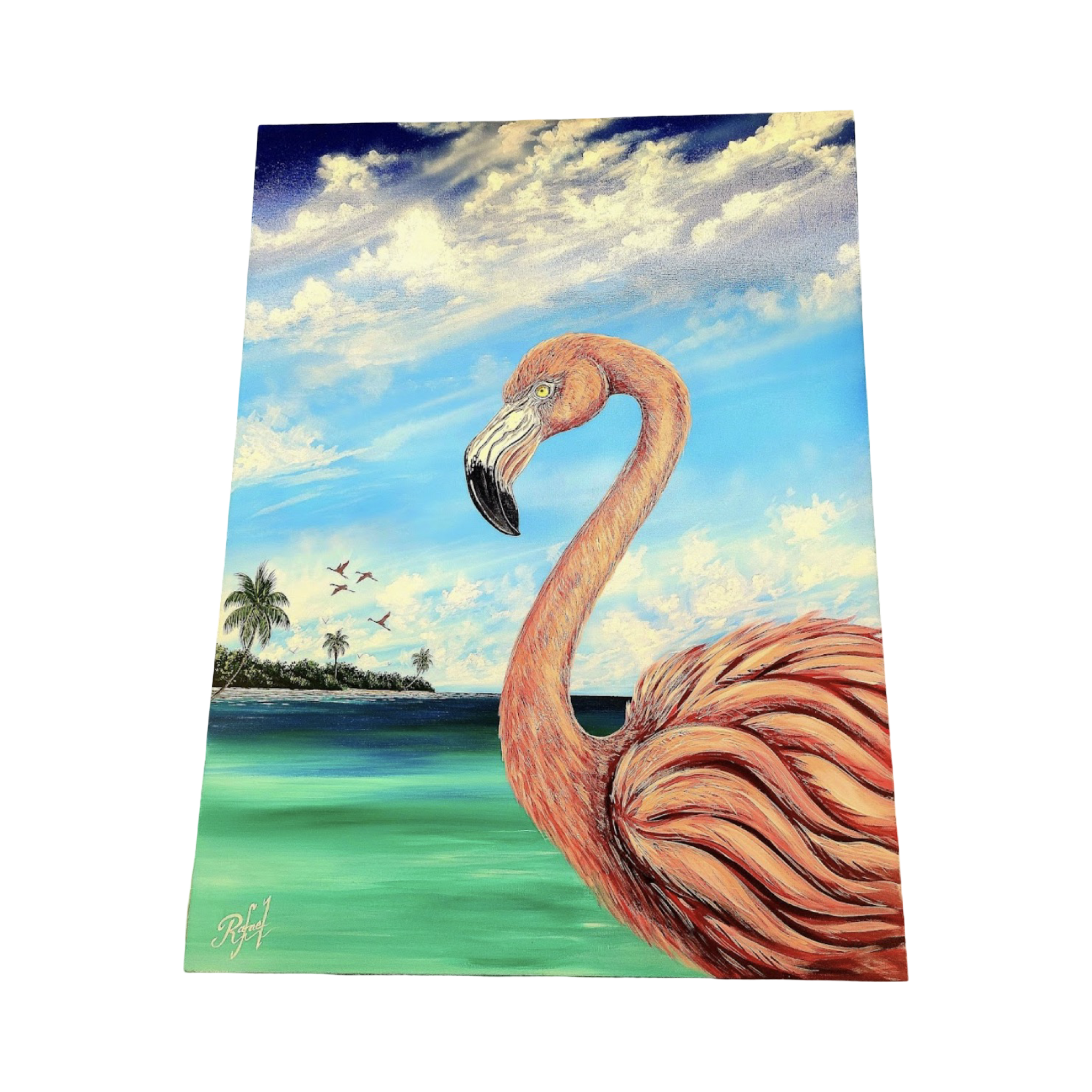 Raefel Medina original signed Flamingo painting