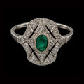 Emerald Diamond and Silver Ring