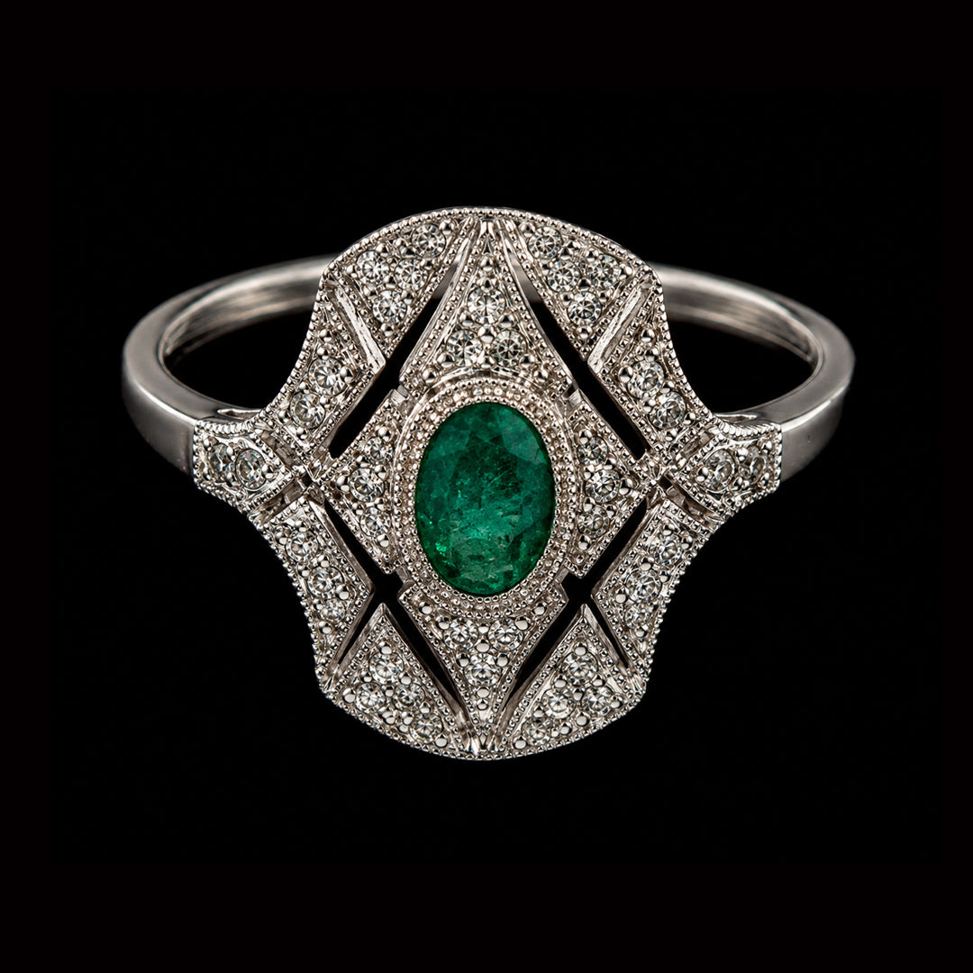 Emerald Diamond and Silver Ring