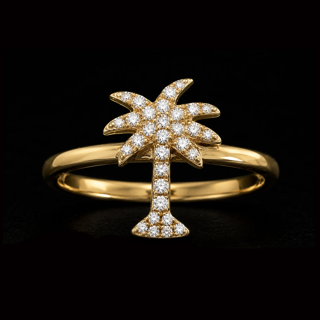 Gold Palm Tree Ring with Diamonds