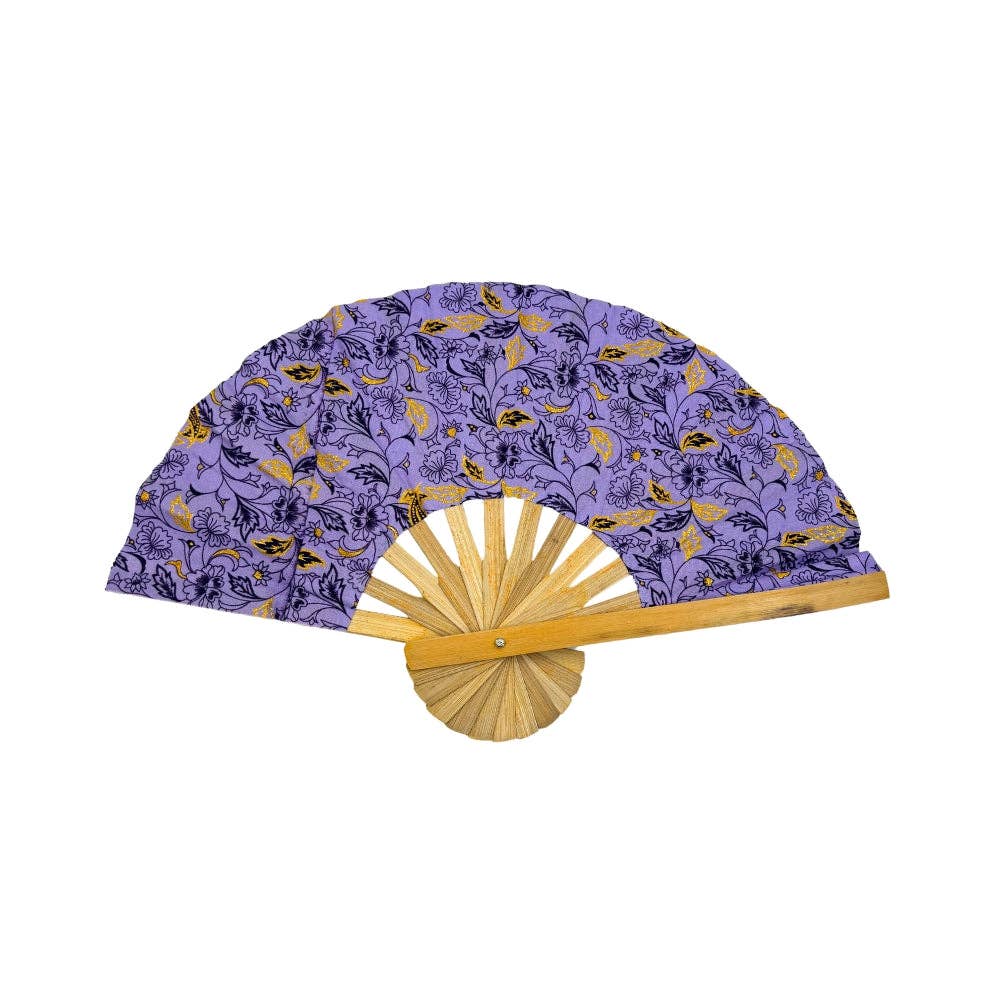 Floral Fabric Wooden Folding Fan - Assorted