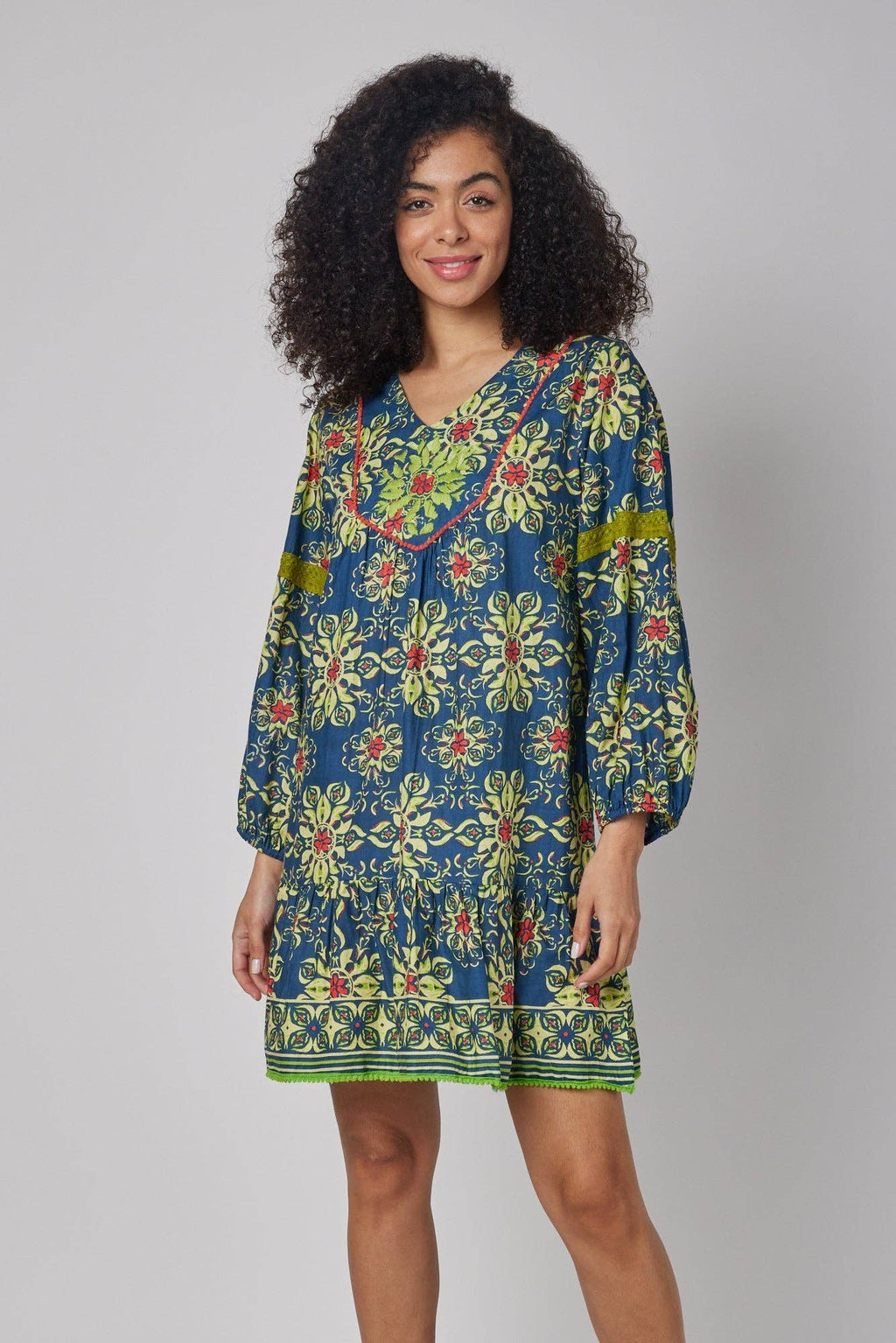 Ilaria Navy Blue Blue & Green Fall Dress