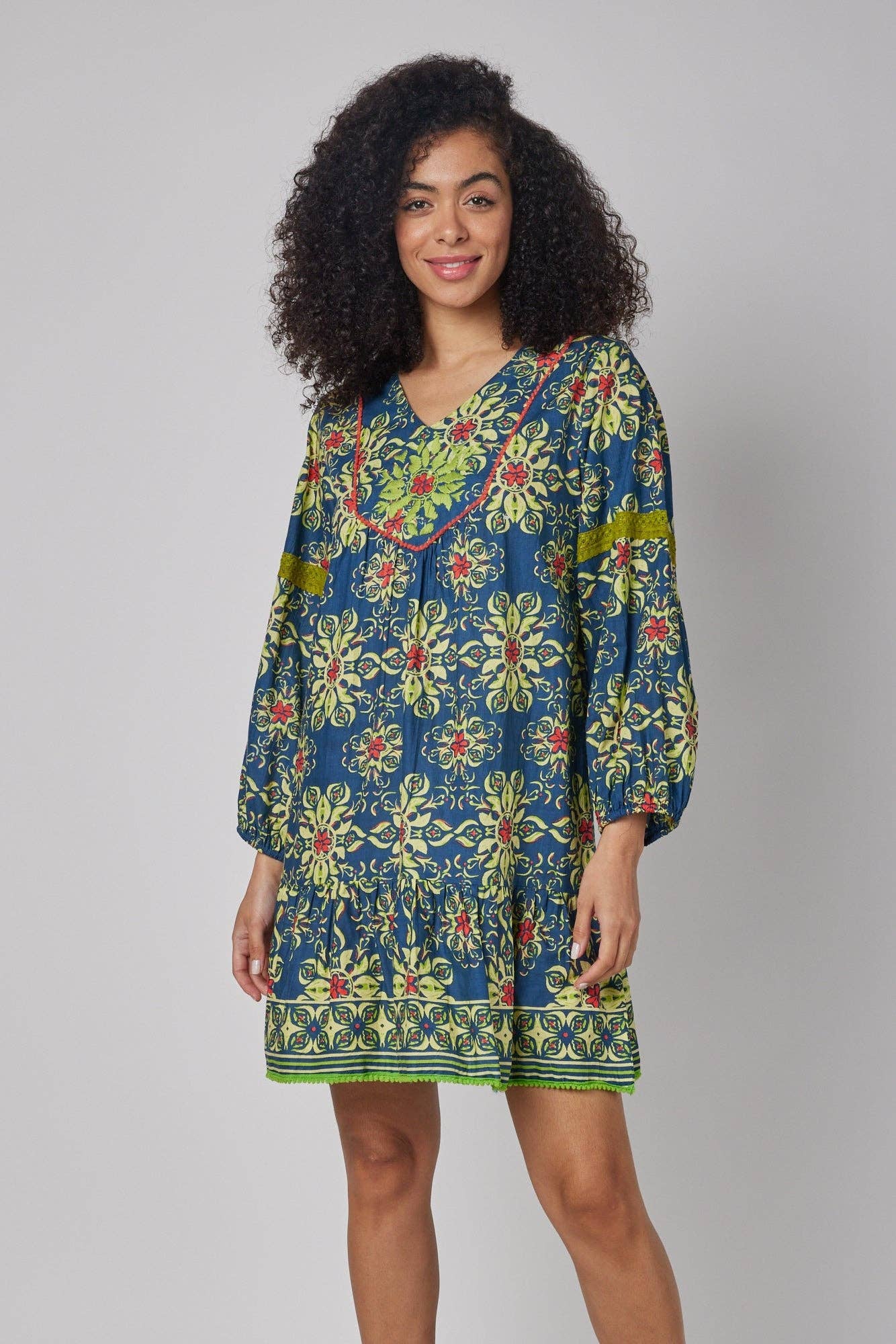Ilaria Navy Blue Blue & Green Fall Dress