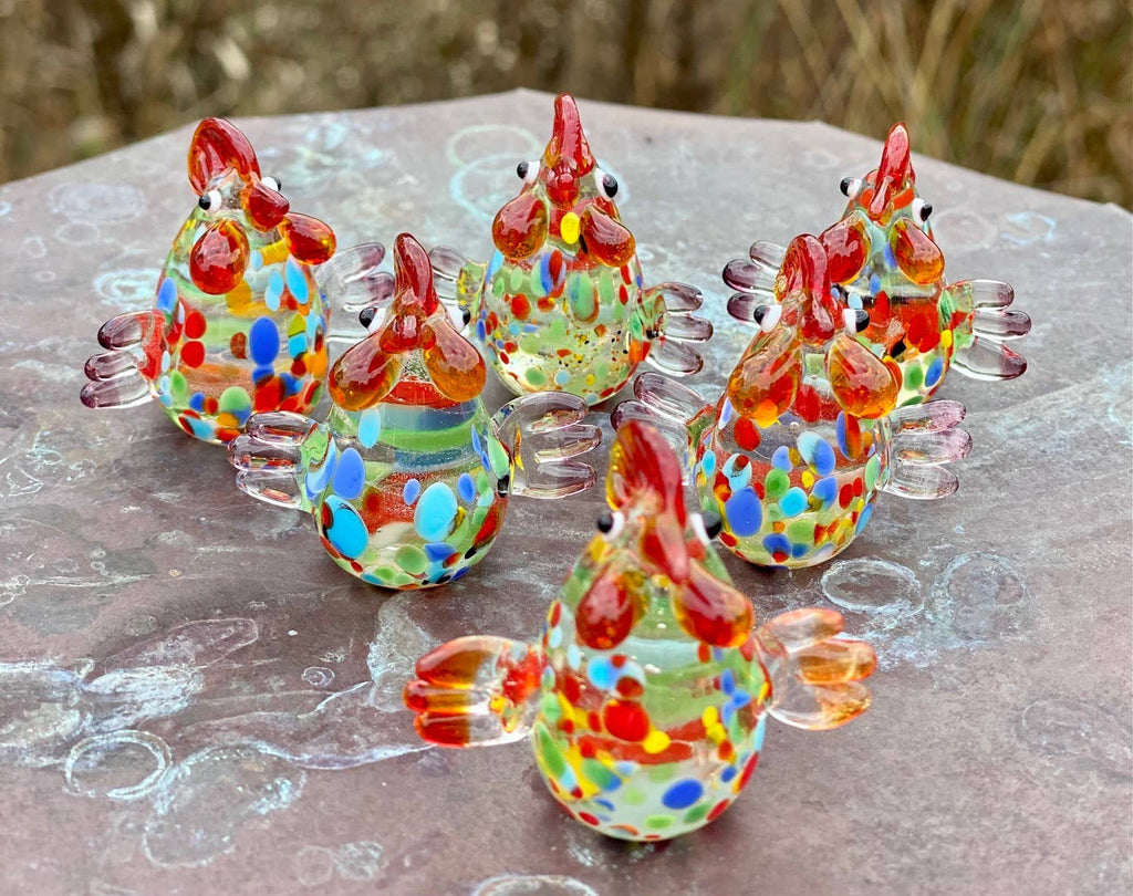 Glass Rooster Sitter Miniature Collectible Figurine