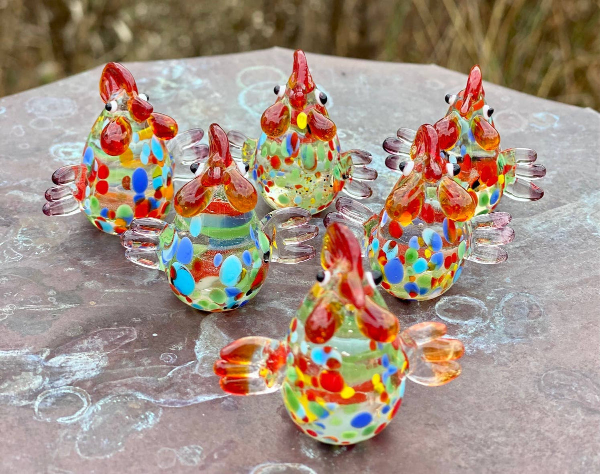 Glass Rooster Sitter Miniature Collectible Figurine