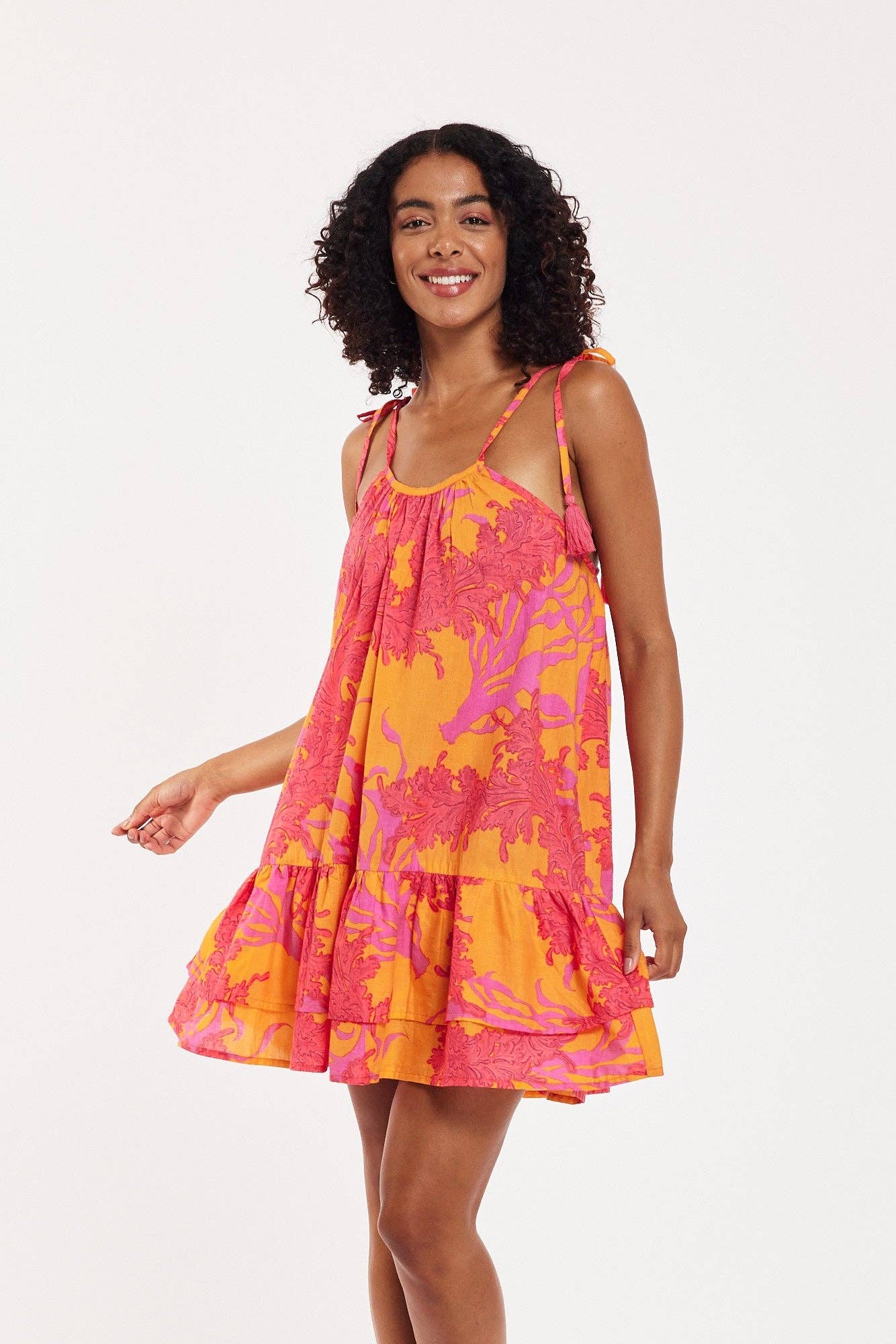 Tonia Dress Big Coral Orange Fuchsia Spring Summer