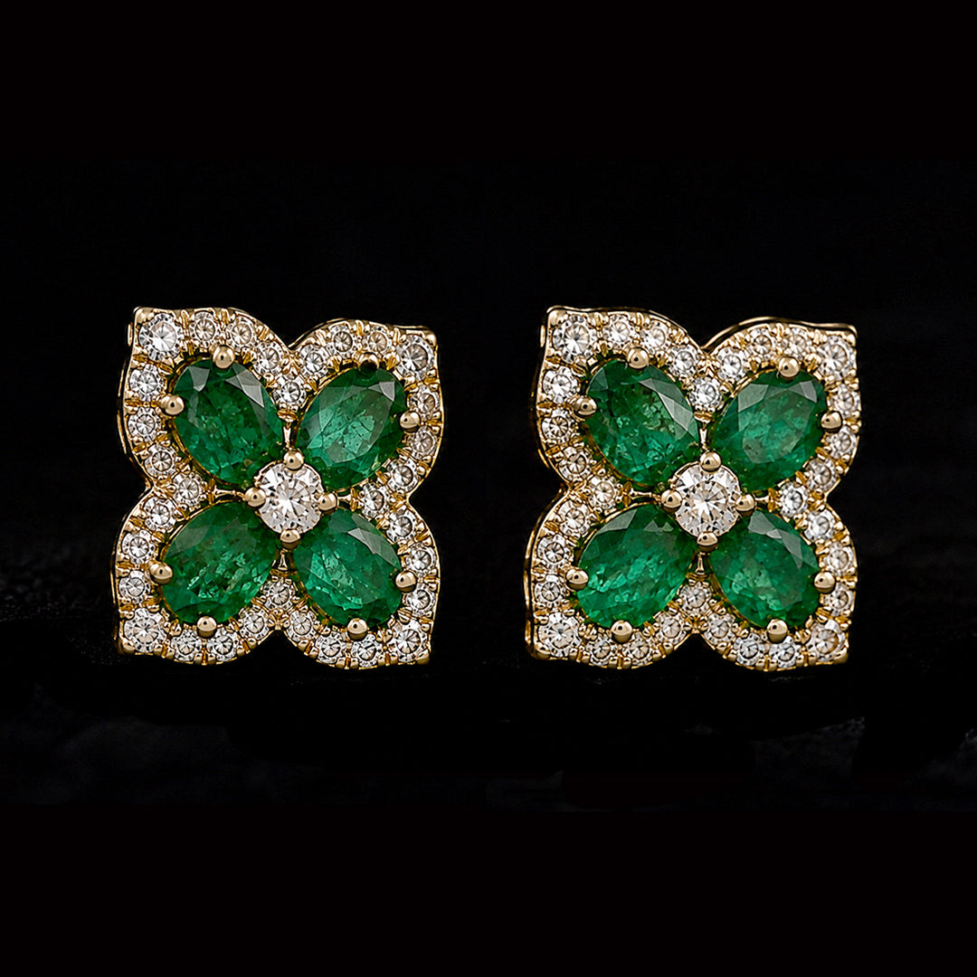 Emerald Clover Earrings with Diamonds and Gold
