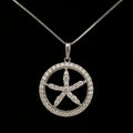 Silver Circle and Starfish with Diamonds Necklace