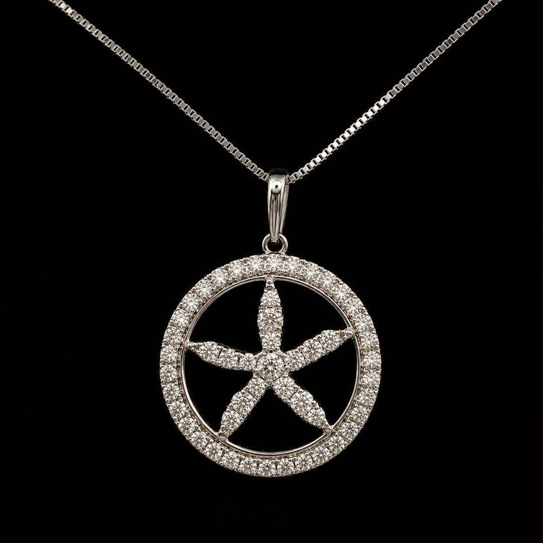 Silver Circle and Starfish with Diamonds Necklace