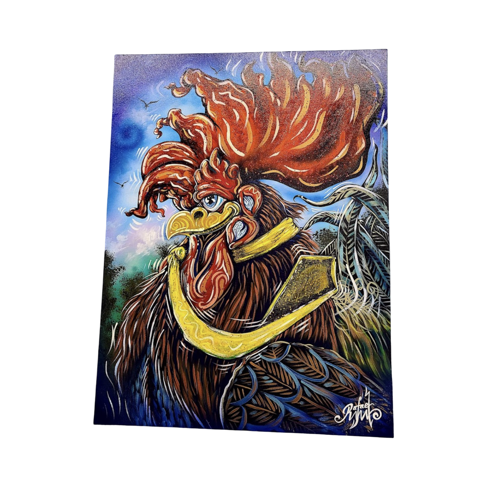 "Daniel The Worker" Rooster painted and signed by Rafael Medina