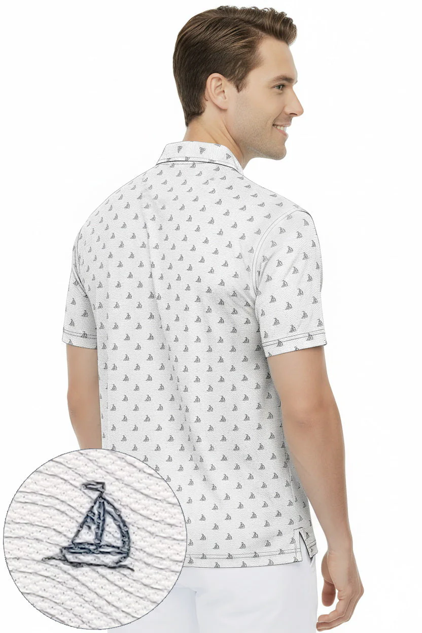 HAPPY BAY Boat Grey Mens Golf Polo Shirt