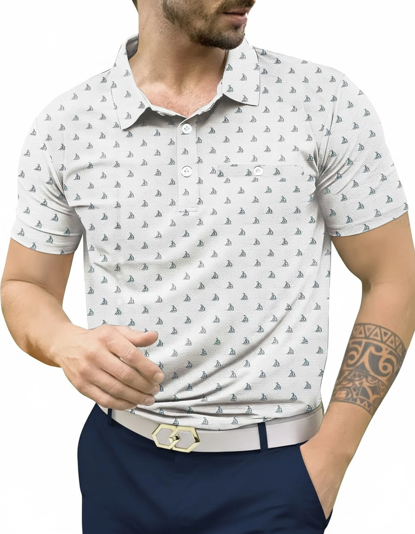 HAPPY BAY Boat Grey Mens Golf Polo Shirt