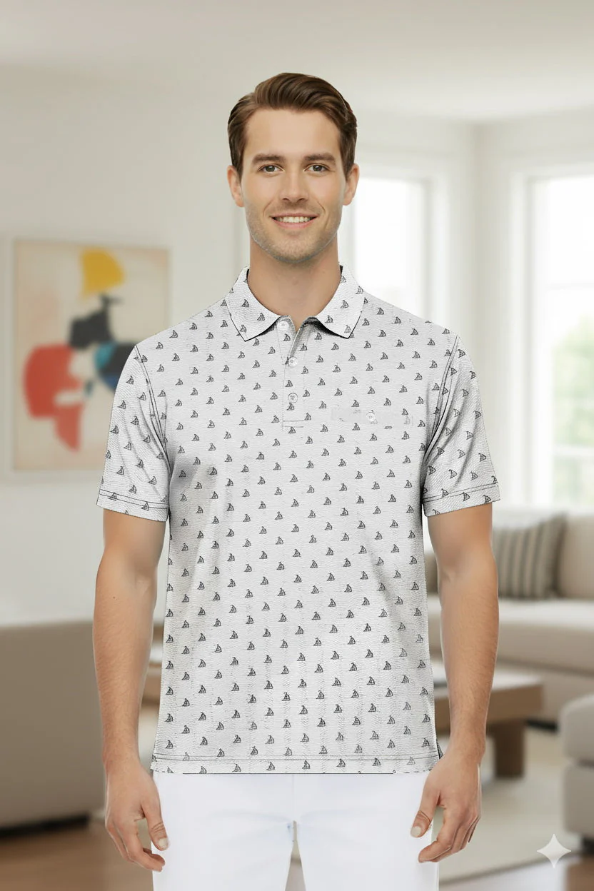 HAPPY BAY Boat Grey Mens Golf Polo Shirt