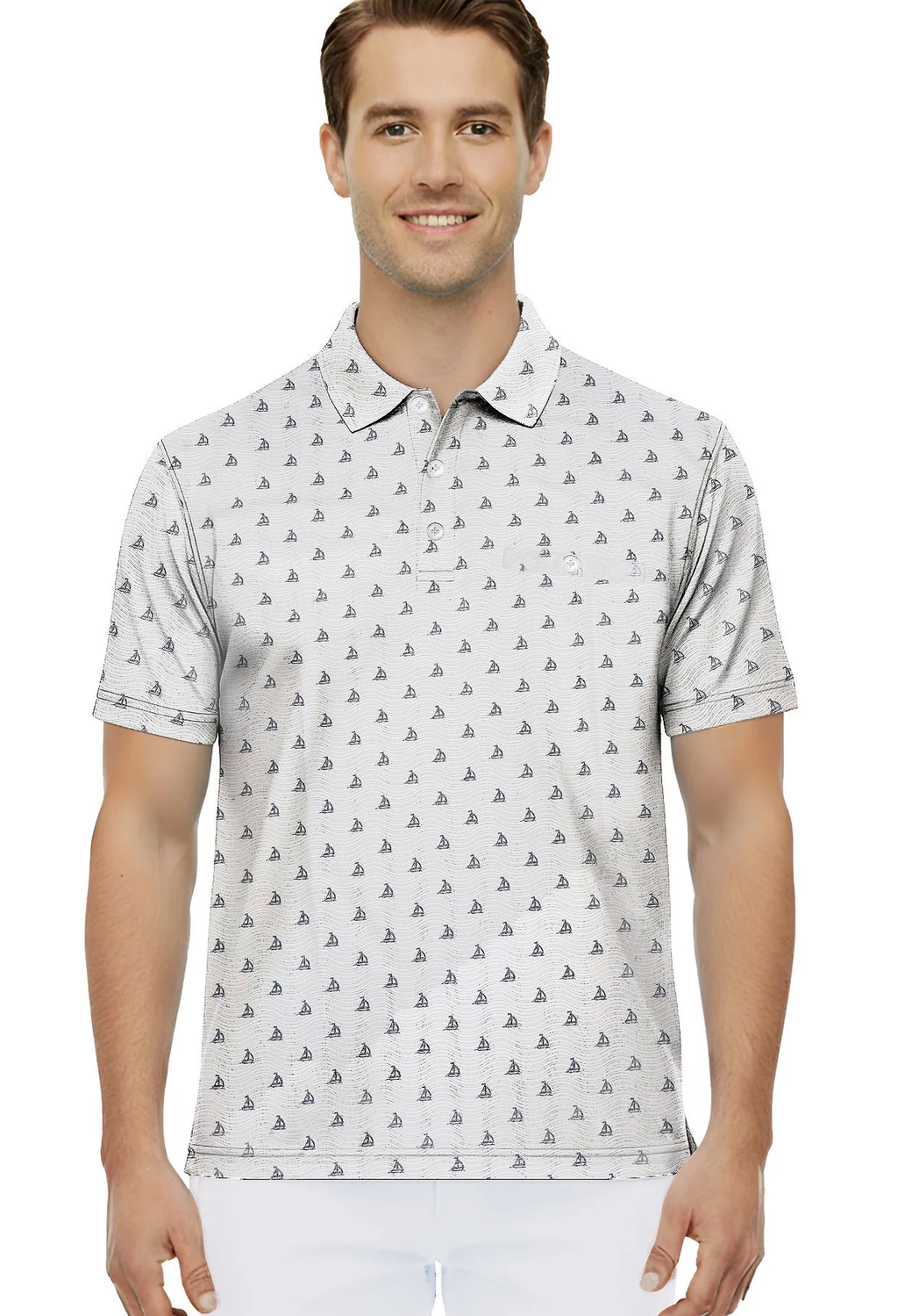 HAPPY BAY Boat Grey Mens Golf Polo Shirt