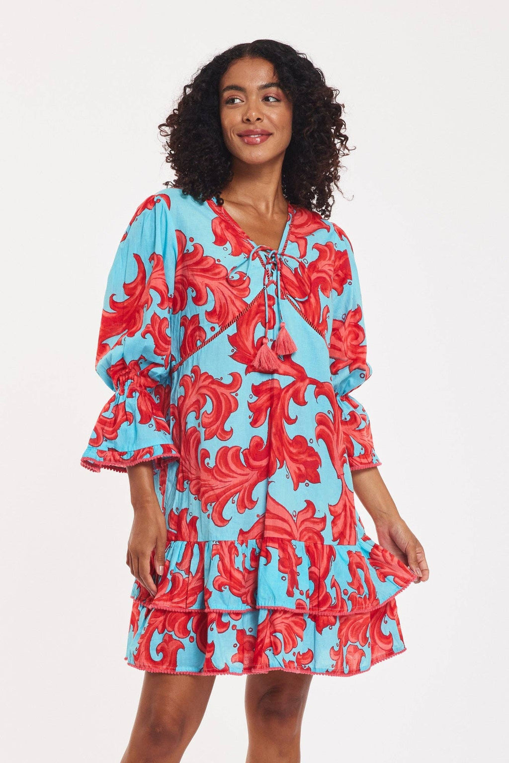 Brigida Dress Baroque Swirl Blue Red Spring Summer