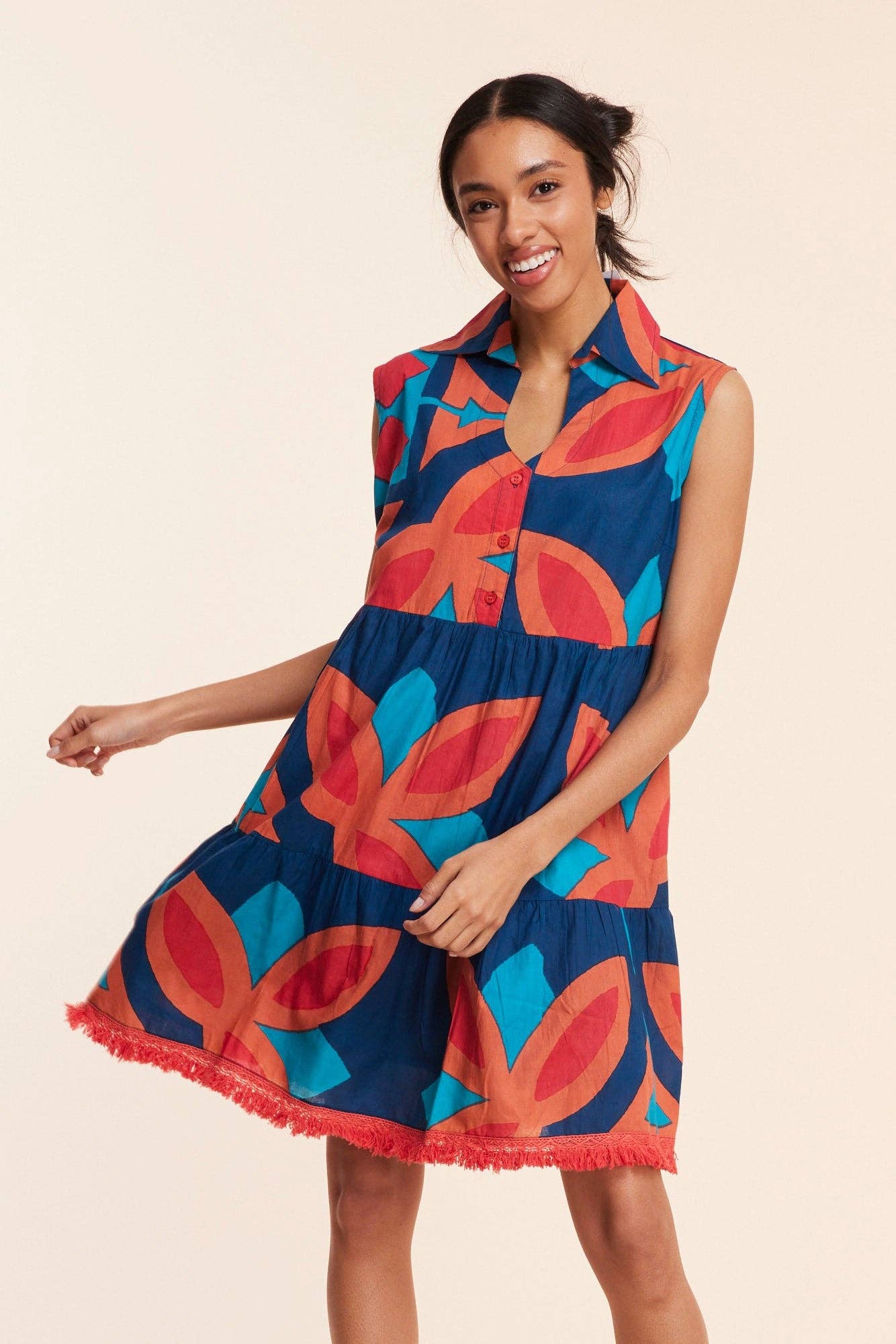 Cadenza Navy Abstract Multicolor Fall Resort Dress