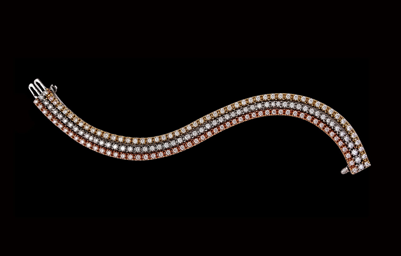 Tri-Color diamonds, and gold bracelet
