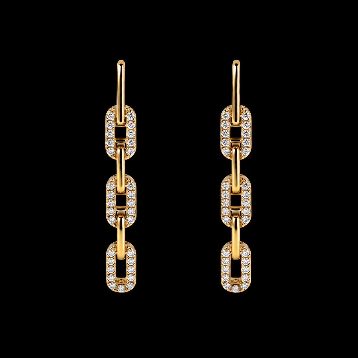 Diamond links, and gold earrings.