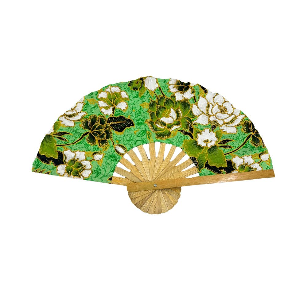 Floral Fabric Wooden Folding Fan - Assorted