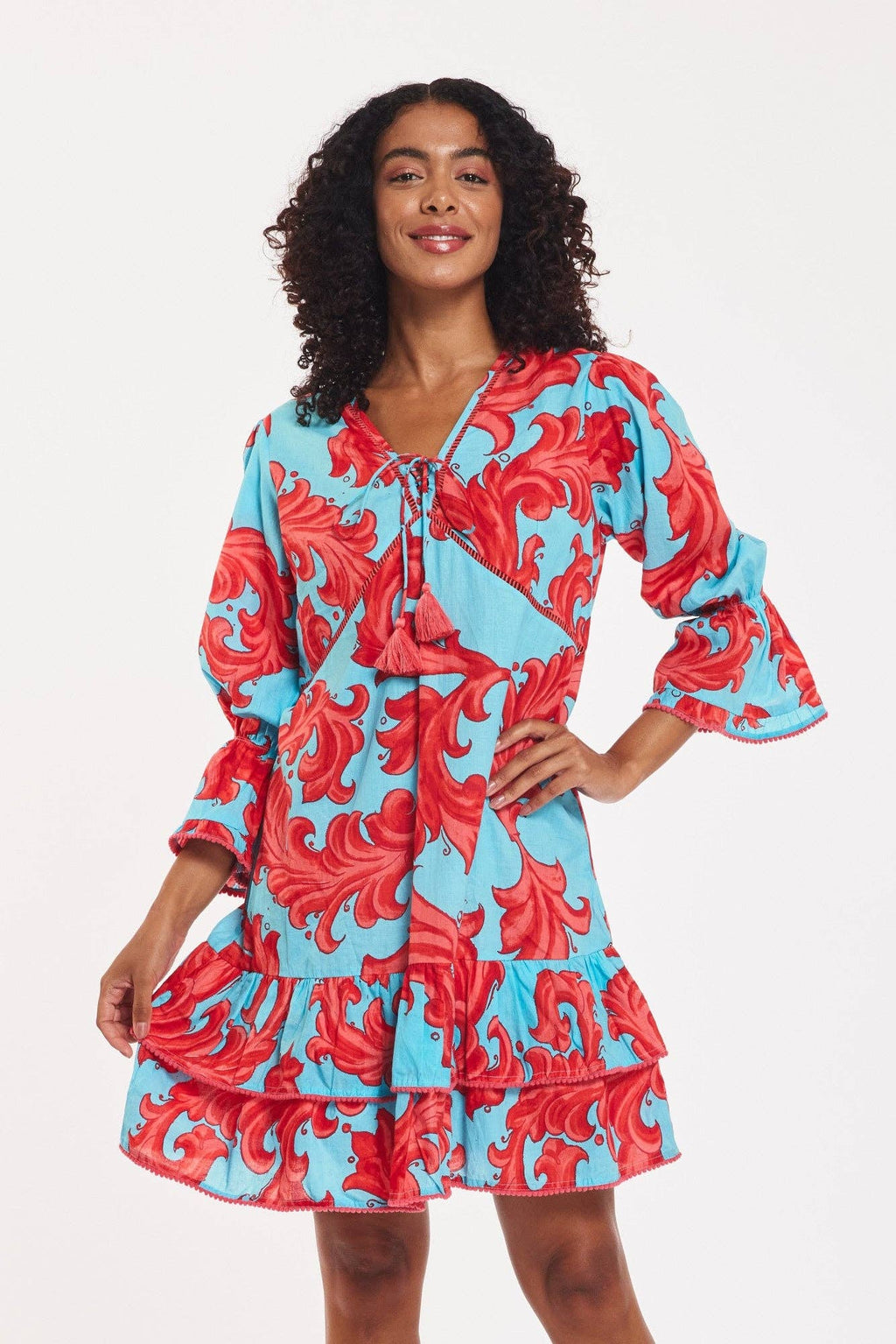 Brigida Dress Baroque Swirl Blue Red Spring Summer