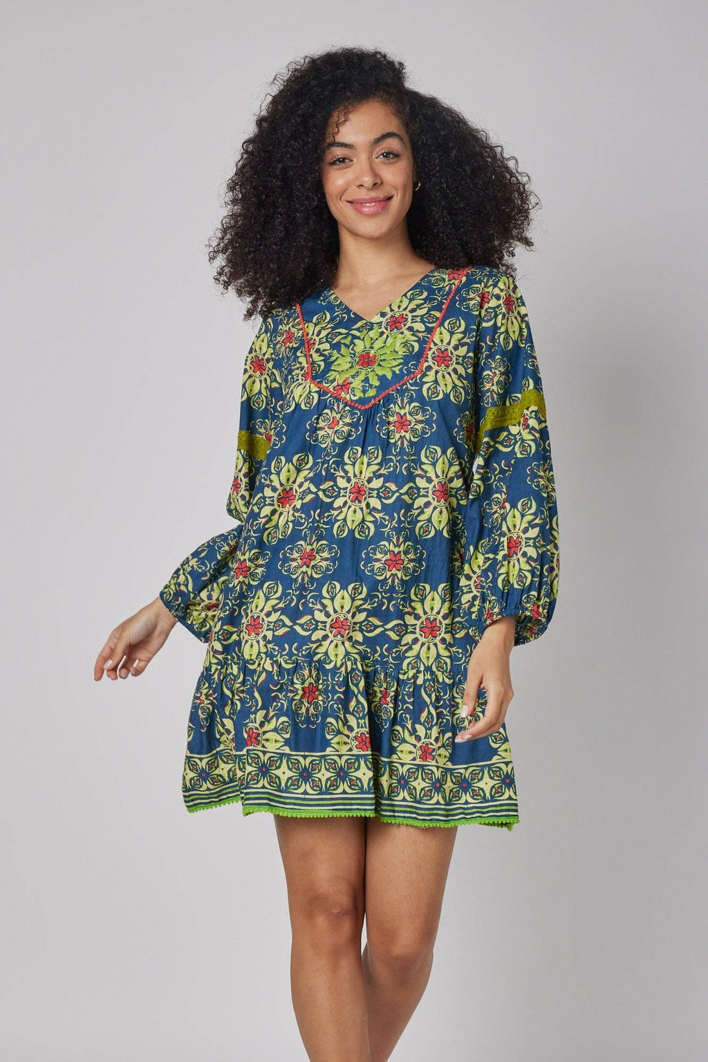 Ilaria Navy Blue Blue & Green Fall Dress