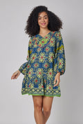 Ilaria Navy Blue Blue & Green Fall Dress
