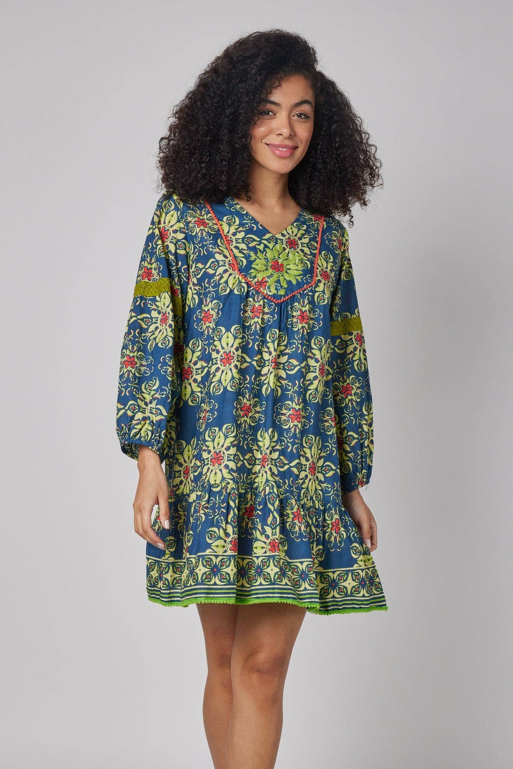 Ilaria Navy Blue Blue & Green Fall Dress