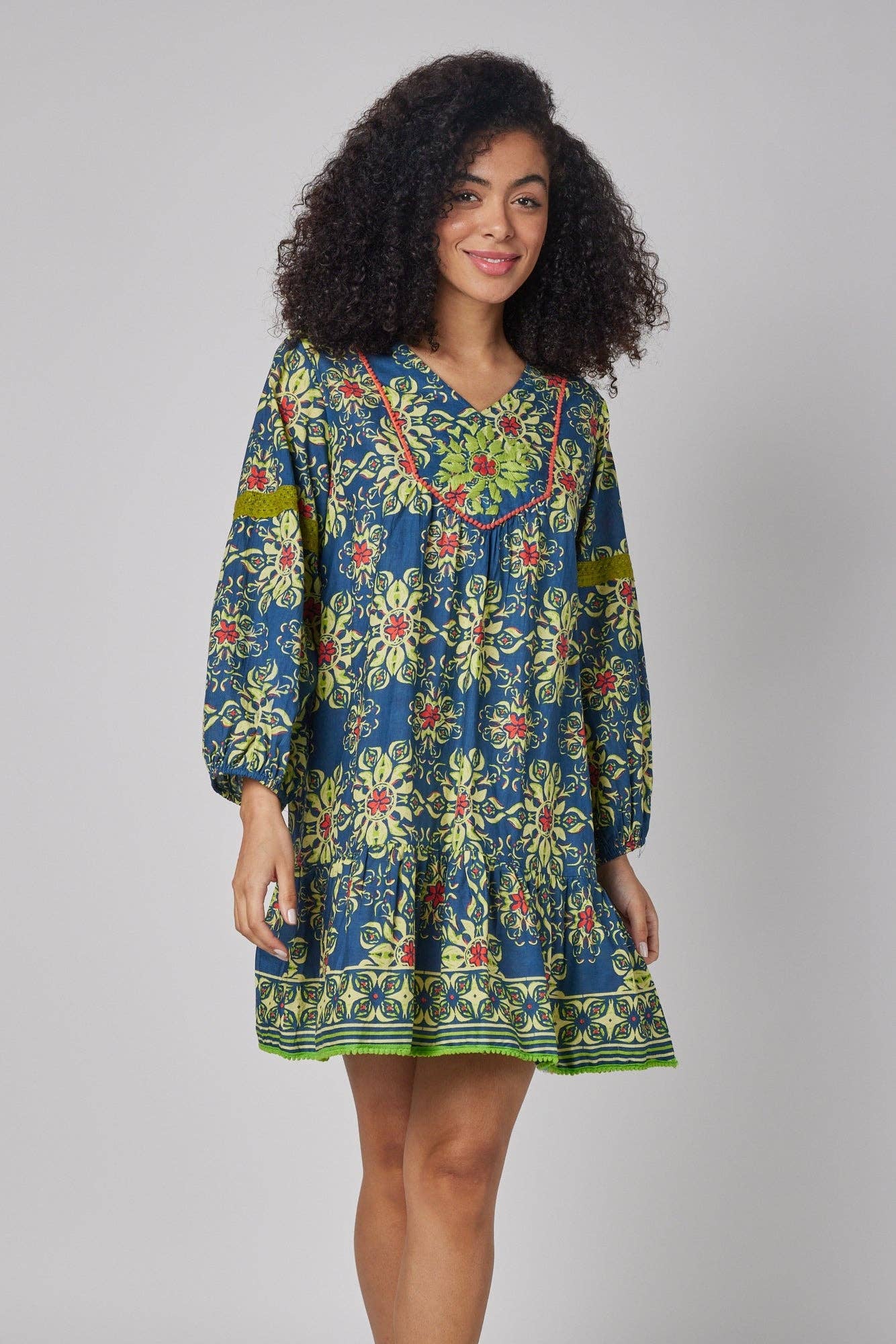 Ilaria Navy Blue Blue & Green Fall Dress