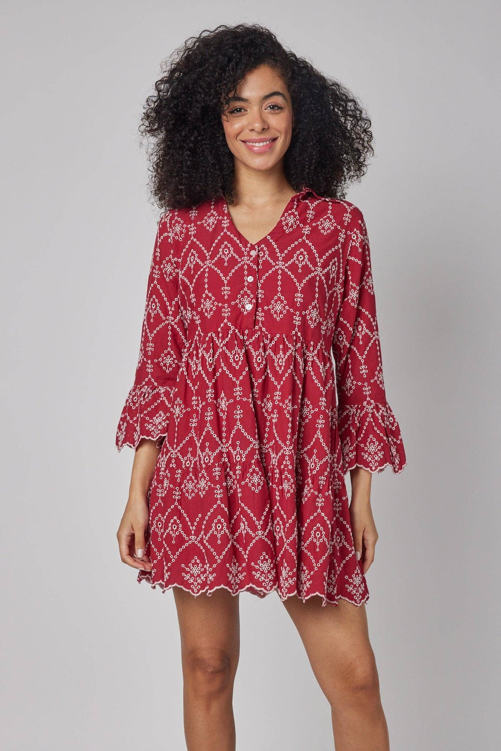 Cadenza Red Embroidered Fall Dress