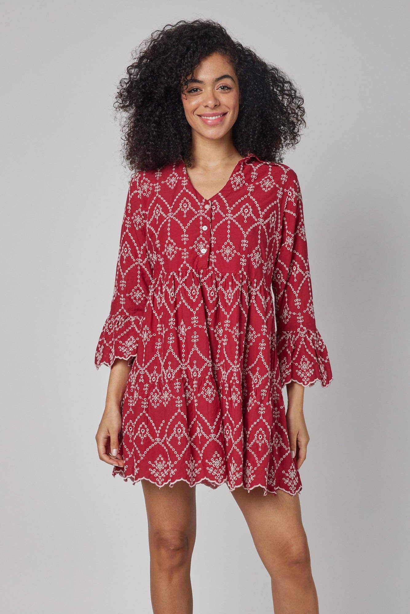 Cadenza Red Embroidered Fall Dress