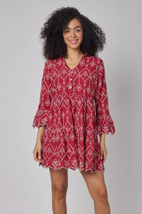 Cadenza Red Embroidered Fall Dress