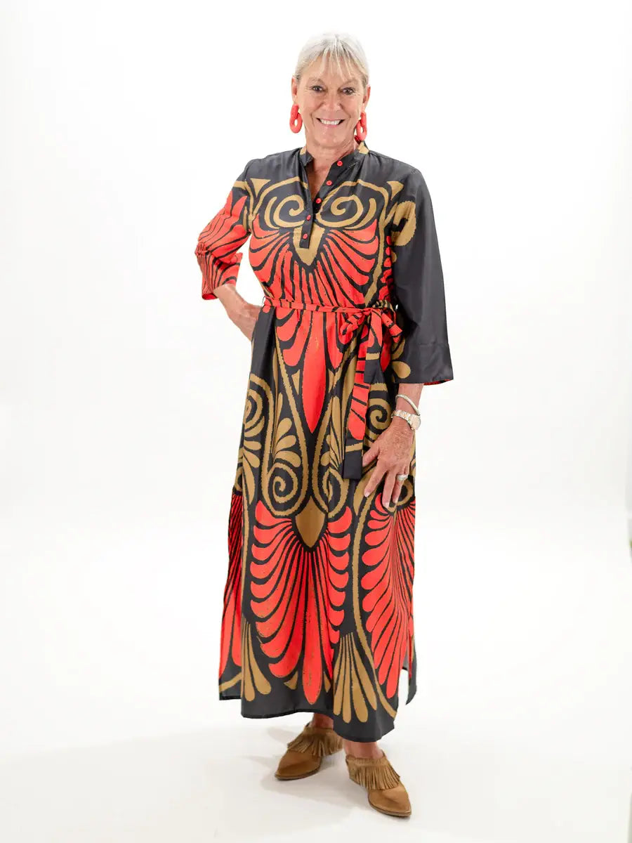 Elina Fall Maxi Dress Black Red