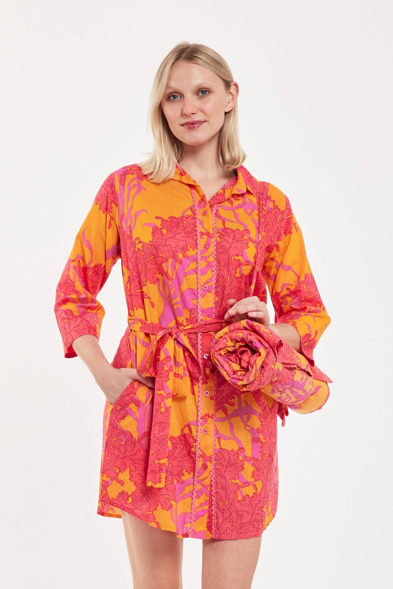 Carlotta Shirt Dress Big Coral Orange Fuchsia Spring Summer