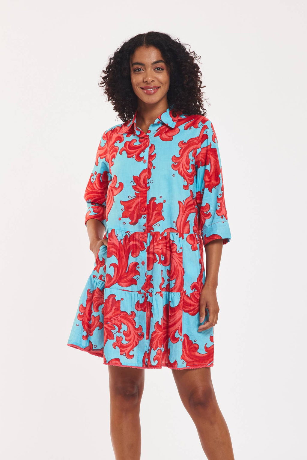 Alcee Dress Baroque Swirl Blue Red Spring Summer